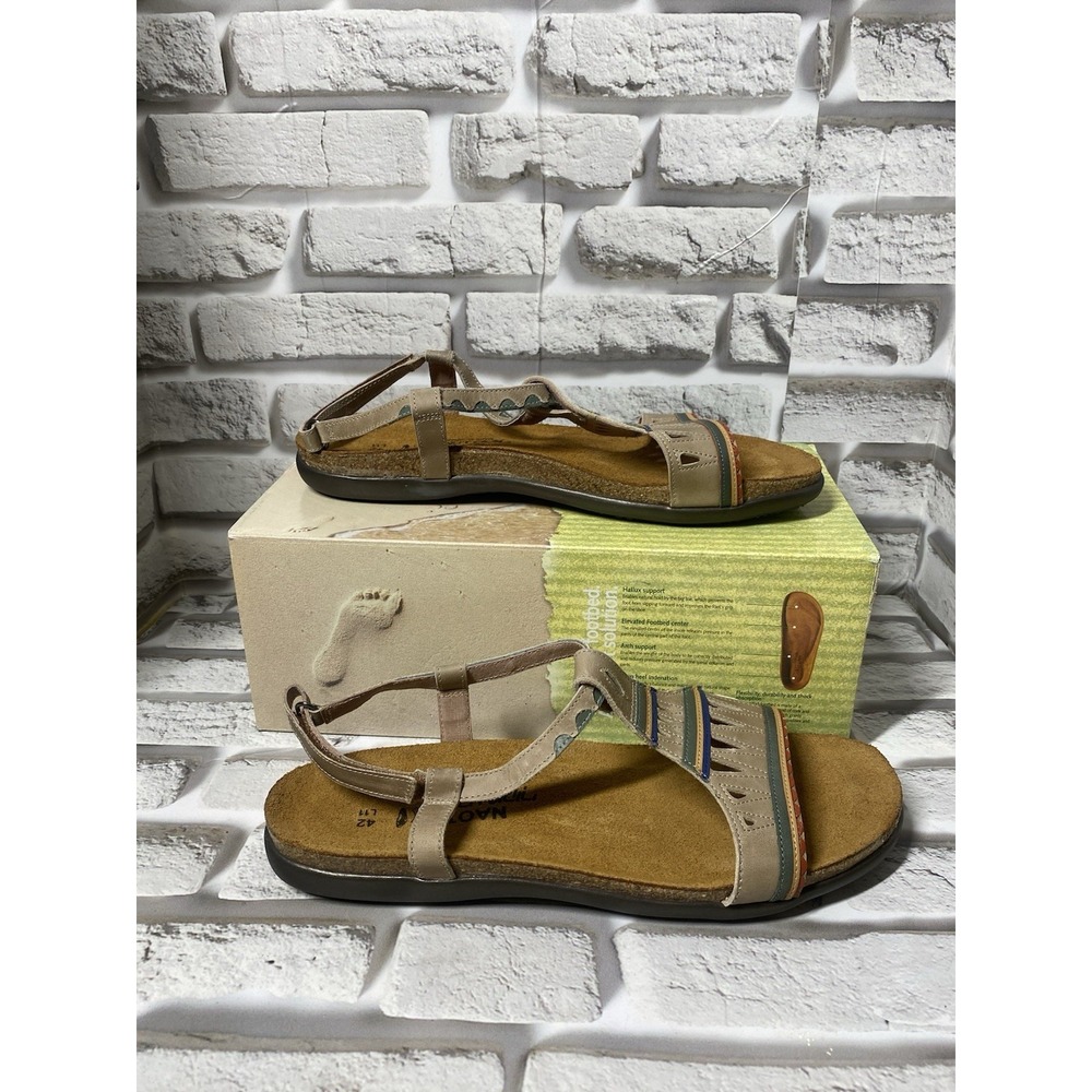 Naot Odelia Khaki Beige Combo Leather Ankle Strap Sandals‎ Women's Size 42